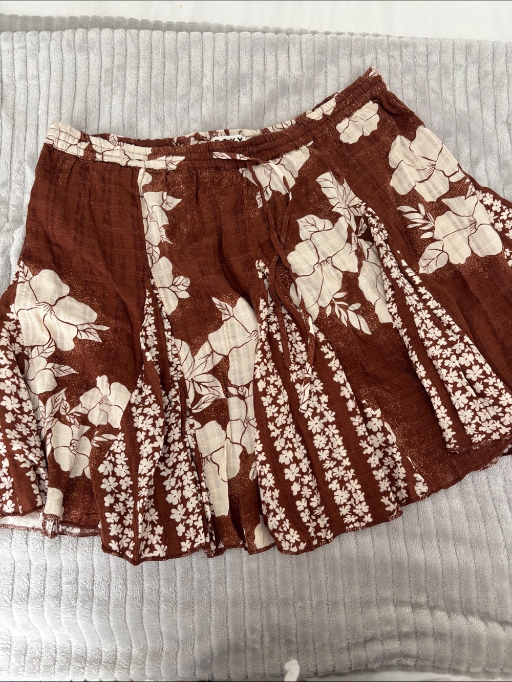 Roxy Brown Floral Mini Skirt with Cream Print